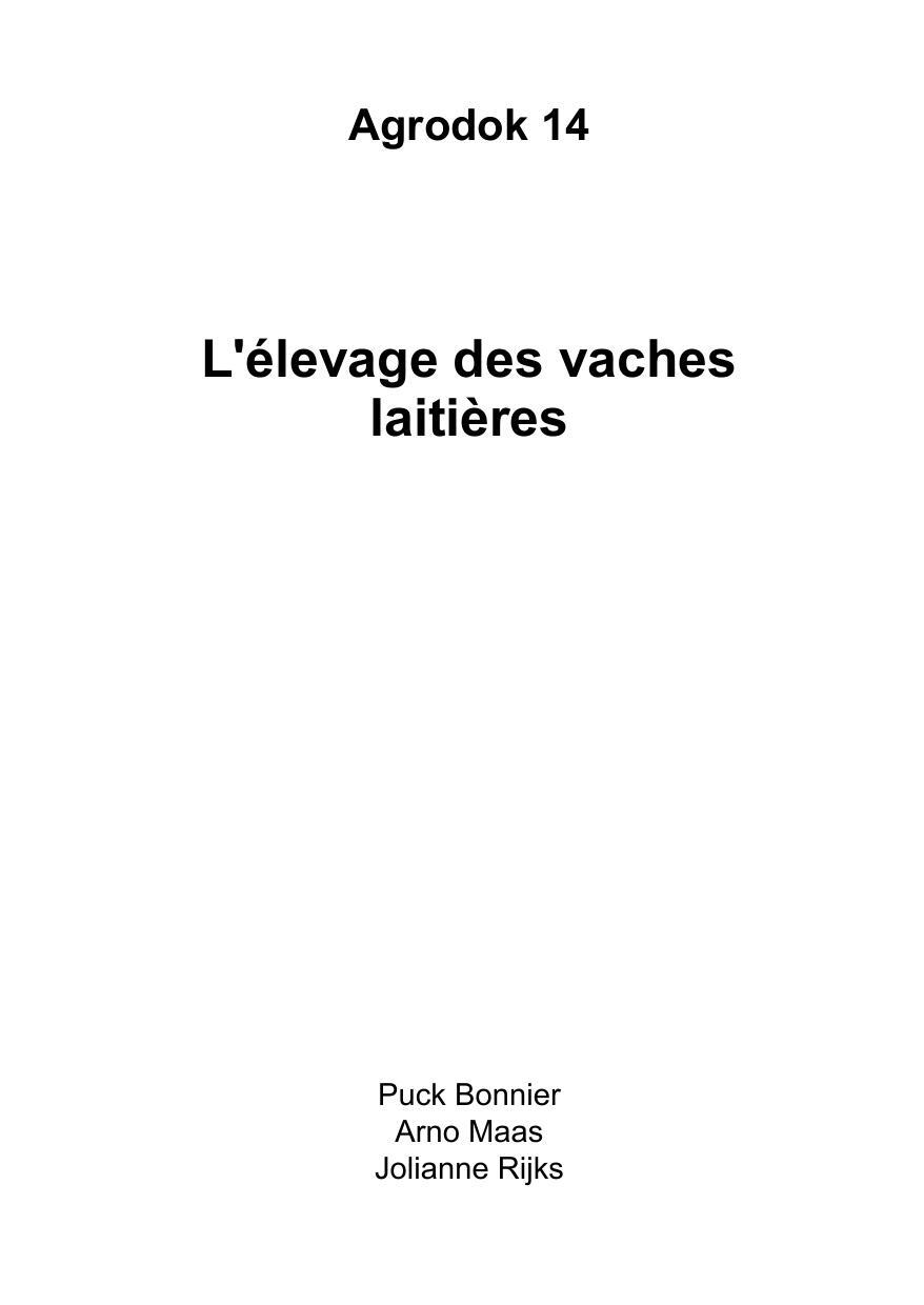 L'élévage des vaches laitières
